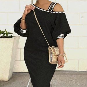 NWOT Rhinestone Decor Cold Shoulder Casual Dress